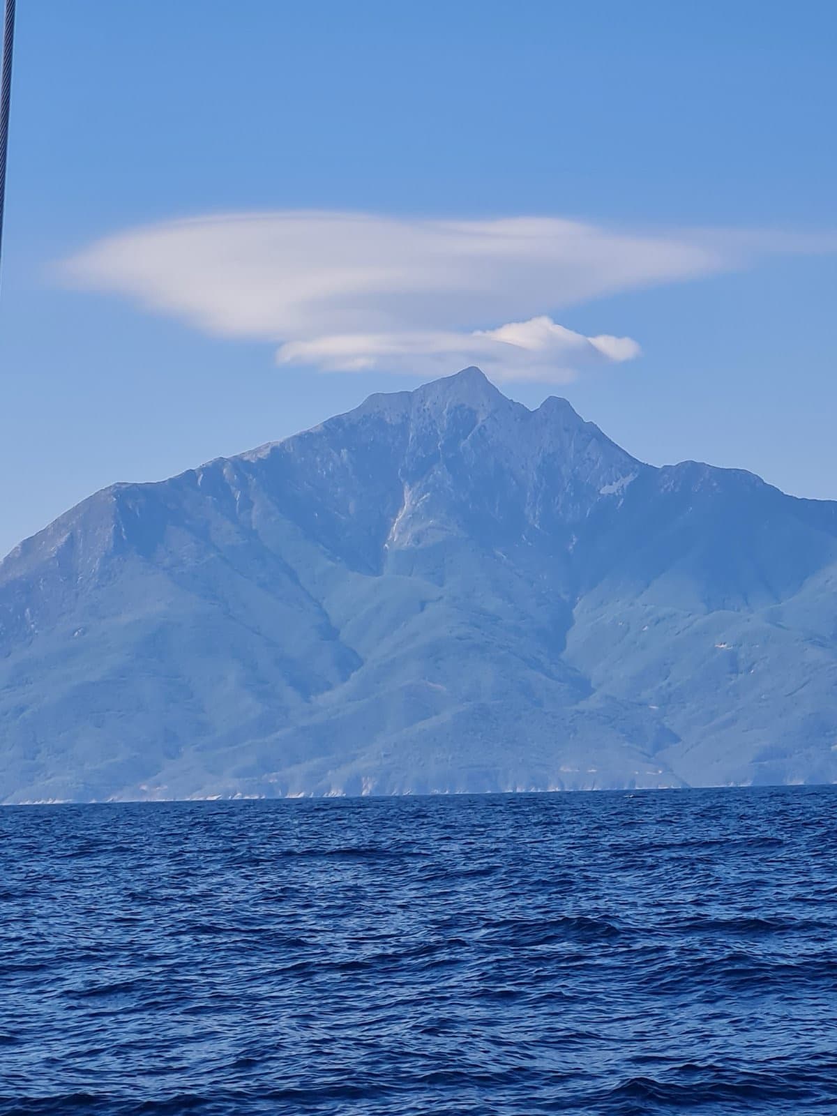 Mount Athos rising from the sea, seen from the boat